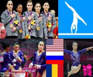 пазл Подиум гимнастика событий женской командой, Соединенные Штаты, Россия и Румыния - Лондон 2012-